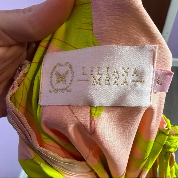 Liliana Meza Pink and Green Satin Maxi Dress Size Large - Picture 12 of 12